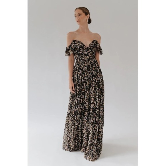 Jenny Yoo Dresses & Skirts - Jenny Yoo Naia Floral Burnout Silk Blend Off Shoulder Maxi Dress Black Multi 12